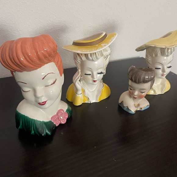 Other - Vintage Ceramic Lady Head Vases - Multicolor